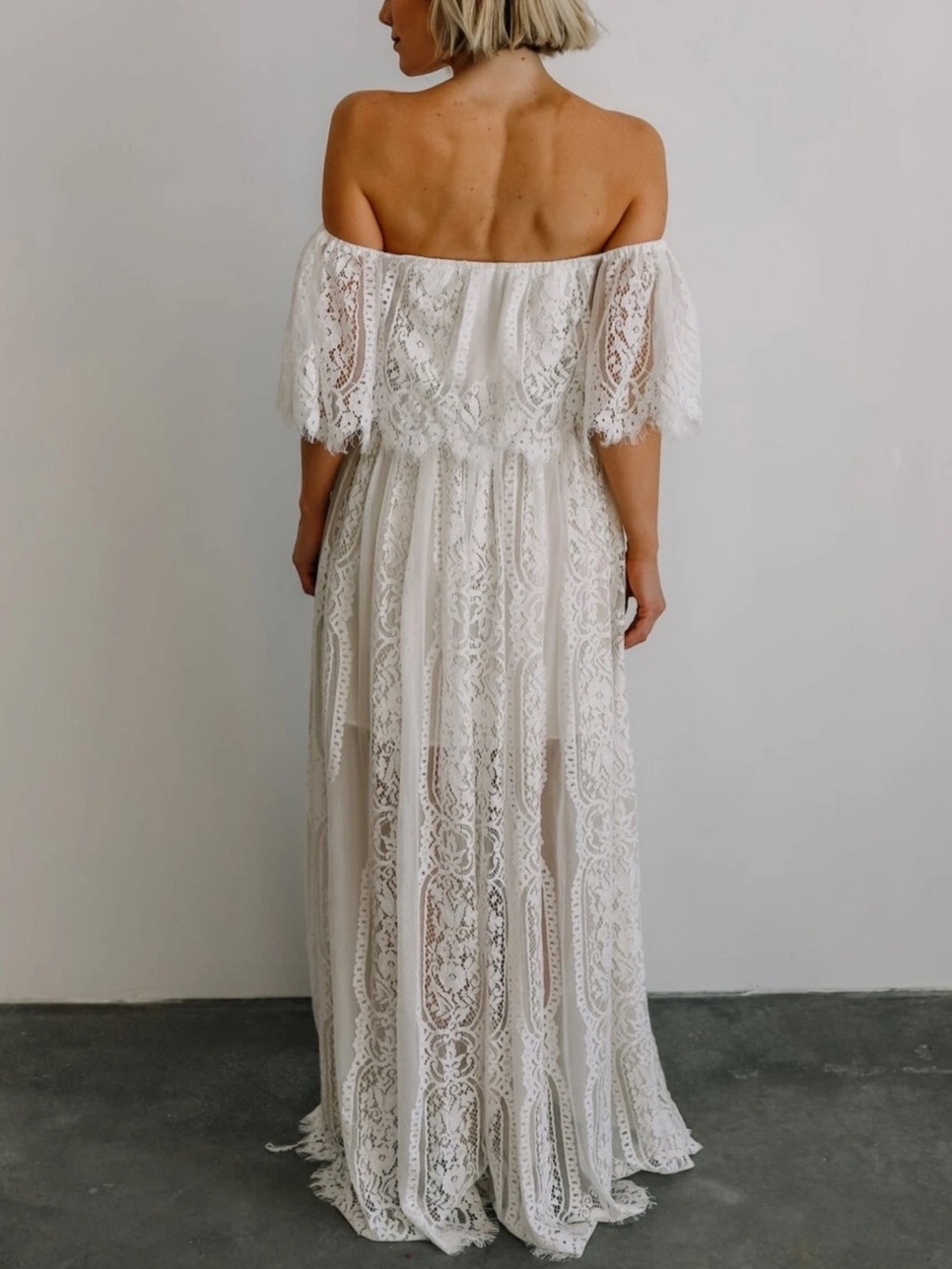 Baltic Born Caroline Cream Ivory Lace Off The Shoulder Maxi Dress Small $98 - Picture 4 of 16